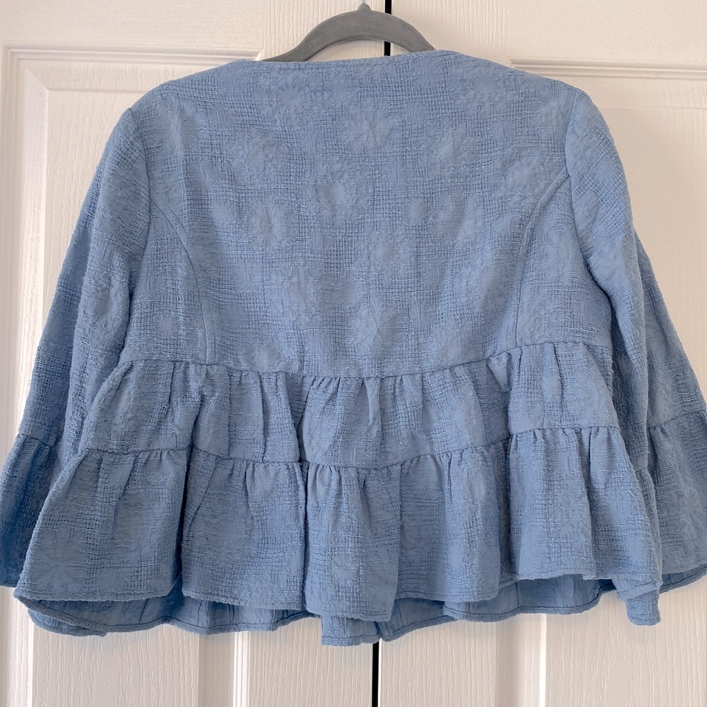 Zara Light Blue Tiered Ruffle Tie-Front Blouse - Picture 5 of 12